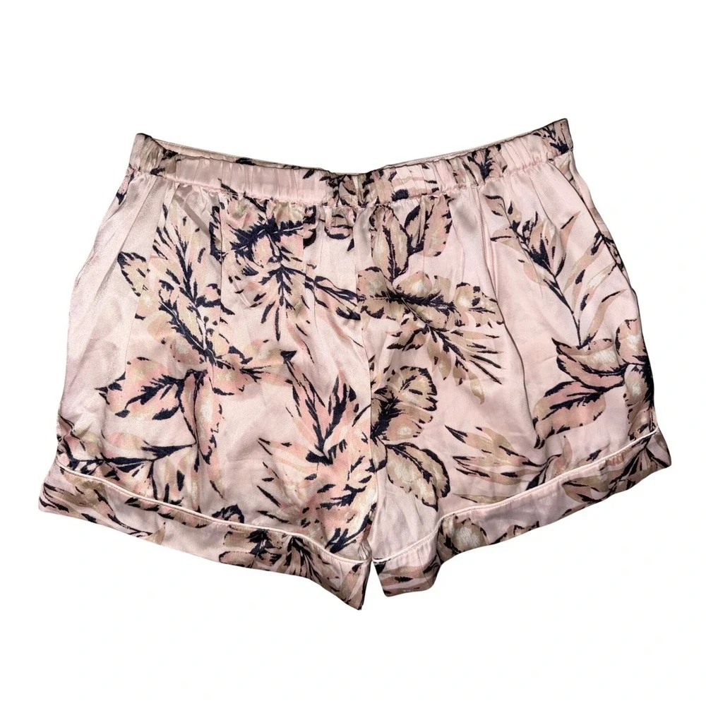 House of Harlow 1960 Pink Tropical‎ Satin Pajama Sleep Shorts Womens Medium L2